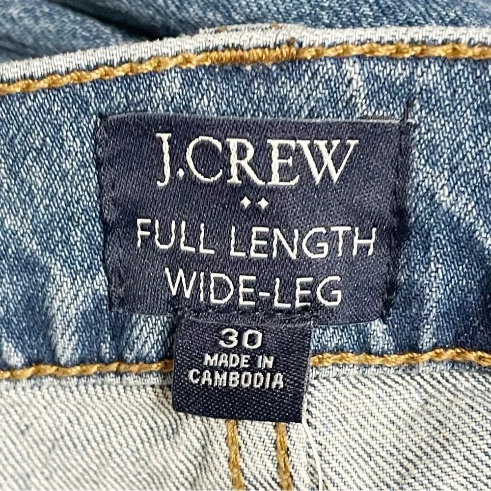 NWT J. Crew Full Length Wide-Leg Jeans Womens Size 30 Button Fly All-Day Stretch